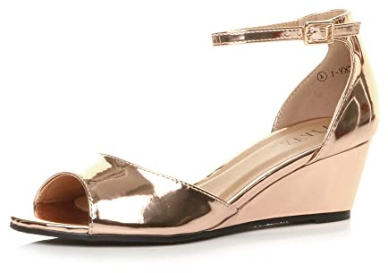 AJVANI Womens ladies low mid wedge heel peep toe ankle strap smart casual evening sandals size
