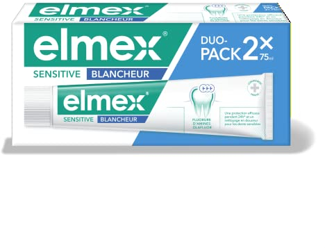 Elmex -Lot dentifrice elmex Sensitive Blancheur -Dentifrice Blanchissant Pour dents sensibles -Formule au Flurorure d'amines Olafluor-Cliniquement Prouvée -2 lots de 2x75 ml (L'Emballage peut varier)