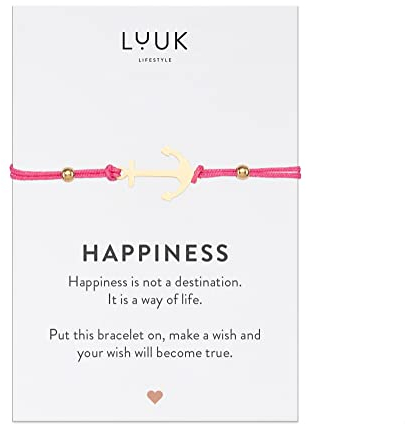 LUUK LIFESTYLE Filigranes Seiden Armband für Damen, Anhänger aus wasserfestem Edelstahl, Freundschaftsarmband, Glücksbringer Geschenk für Frauen und Mädchen, verstellbare Länge, Anker, gold