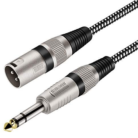 KINXIYU Cable XLR macho a TRS de 1/4 pulgadas de 6 pies, cable trenzado XLR de 3 pines macho a cuarto de pulgada 6.35 mm TRS cable de interconexión equilibrado (conductores de cobre puro)