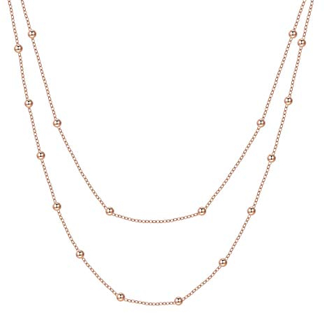 Happiness Boutique Damen Mehrreihige Kette Rosegold | Zweireihige Kette Minimalist Schmuck aus Edelstahl