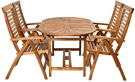 Rattanland | Bristol Gartenmöbel Set mit 4 Ascot Stühlen - exotisches Holz, Akazie FSC-Zertifikat (Keine Kissen), (153-195) x 90 72 cm, BGS