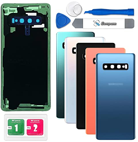 Eonpam Akkudeckel für Samsung Galaxy S10 G973 Rückseite Glas Backcover Ersatz Reparatur Set mit Kameraglas (Prisma Blau)