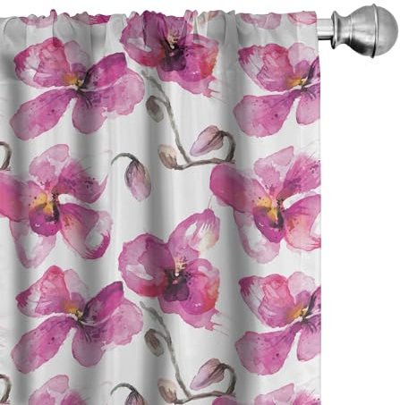 ABAKUHAUS Aquarell Vorhänge, Gardinen, Orchideen Feng Shui, Fensterbehandlungen für Wohnzimmer Schlafzimmer Dekor, 2 Stück 75 cm b x 175 cm h, Blasses Orange Fuchsia