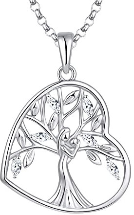 JO WISDOM Collier Coeur Arbre de vie Argent 925/1000 Femme,Pendentif Mère Fille avec 3A Oxyde de Zirconium