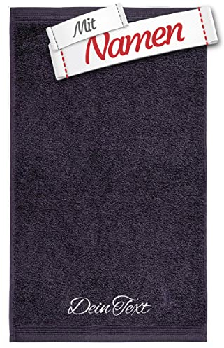 möve Superwuschel Gästetuch mit Namen Bestickt, 30x50 Dark Grey Dunkelgrau Baumwolle, Bad Frottee Handtuch für Gäste WC personalisiert, Gästehandtuch besticken Lassen