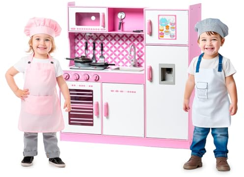Toys Cocina de Madera Infantil con Accesorios 100x32x110 cm - Rosa - Cocina de Madera para niños y niñas