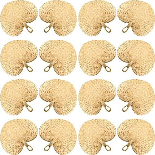 Chunful 15 Pcs Raffia Hand Fan Woven Natural for Wedding Summer Party