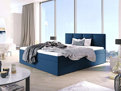 Generisch Boxspringbett Star Bonell-Matratze und Topper Bet mit 2 Bettkästen Doppelbett Farbwahl (140 x 200, Dunkelblau - Kronos 9)