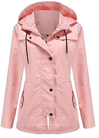 YUNCLOS Femme Blouson Veste de Pluie Mi-Long Imperméable Léger et Respirant Veste à Capuche Coupe-Vent d'Extérieur