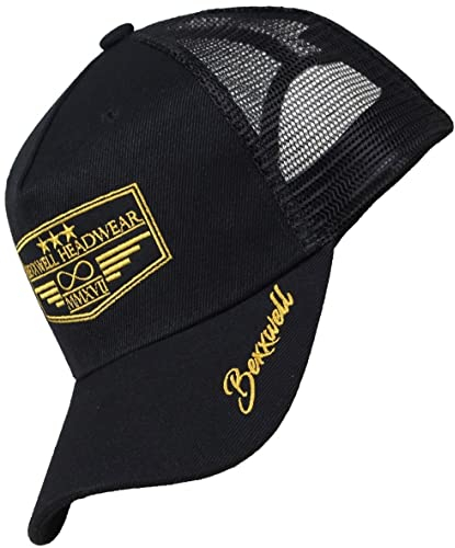 Bexxwell Trucker Cap Schwarz mit Patch (optimale Passform, Kappe, Black, Gold, Unisex)