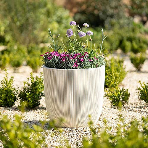 Primrose Flower Pot Round Ridged Plastic Planter Plant Pot in White Small 38cm (15in)