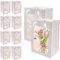 10 Stück Kraftpapier Geschenktüten mit Fenster, 25x18x13cm Weiße Geschenktasche Weißer Blumenstrauß Geschenktüte mit Griff Wiederverwendbar Gift Bag White with Window, für Geschenke, Blumen