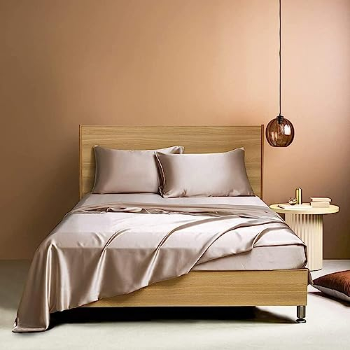 Luofanfei Spannbettlaken 200x200 Boxspringbett Gold Braun Muster Satin Bettlaken Frottee Satin Glänzend Seide Spannbetttuch 200 x 200 Uni Spannbetttücher für Hohe Matratze bis 25-30 cm