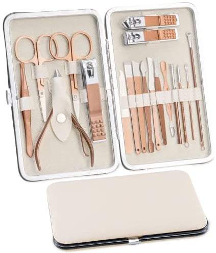 Maniküre set 18 Stück Nagelpflegeset, Pediküre Pflegeset Damen Männer Nagelknipser set Edelstahl Nagelset Nageletui Beauty Kit Tragbarer für Reise (Roségold)