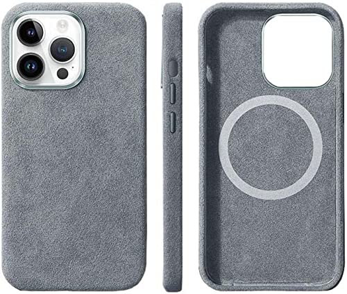 IOTUP Luxuriöse vollständig umwickelte Handyhülle, für Apple iPhone 14 Pro Hülle aus Alcantara-Material 6,1 Zoll 2022 [kabelloses Laden] (Farbe: Grau)