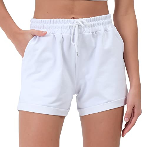 Smith & Solo Kurze Hose Damen - Shorts Sommer Hosen, Laufhose Kurz Sporthose, Trainingshose Sportshorts Women Laufshorts (Weiss, L)