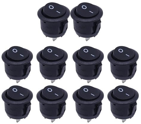 HISports Kippschalter Rund 10 Stück On/Off Wippschalter Selbsthemmung Runde Schalter 10A/125V 6A/250V Taste Rocker Kippschalter Drucktastenschalter Taster Schalter Für Auto Boot Kfz Haushaltsgeräte