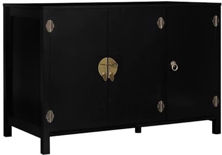 IDMarket - Buffet Bas 110 cm Yang 3 Portes Bois Noir