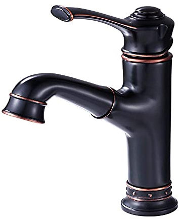Kitchen Pull Out Mixer Tap Copper Black 360°Rotation Sink Hot and Cold Water Tap Single Handle Single Hole Above Counter Basin Dual Control Bathroom Universal Rotation Faucet Interesting Life