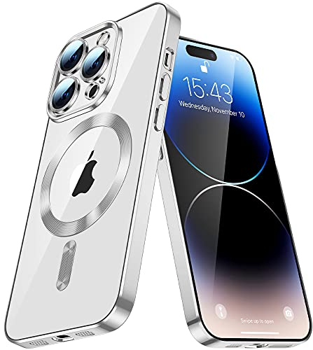 LEMAXELERS Clear Magnetisch Hülle für iPhone 11 mit MagSafe, iPhone 11 Handyhülle Glitzer Durchsichtig Integriert Kameraschutz Glas Silikon Case Dünn Niemals Gelb Schutzhülle für iPhone 11,YIX Silver