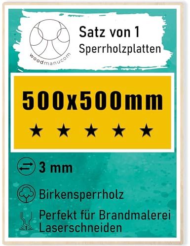 woodmanucom Sperrholzplatte 3mm 1x 500mm x 500mm Platten Aus Birkensperrholz Birkensperrholz Dünne Holz Zuschnitte Bastelholz Platte Sperrholz Holzplatte Laser Basteln Modellbau Holz Deko