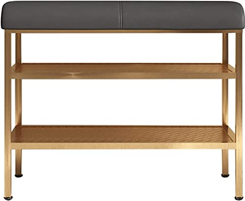 Entryway Shoe Bench Storage Bench End of Bed Bench Shoe Stool Storage Nordic Wrought Iron Frame, Household Shoe Changing Stool, Double-layer Shoe Rack Stool With Cushion ( Color : Black , Size : 80*32