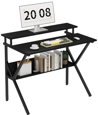 CAIYUN 70cm Computer Desk, Home Office Desk for Small Spaces, Black Desk with Monitor Stand
