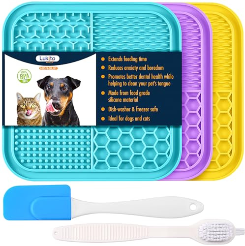 LUKITO 3PCS Lick Mat for Dogs and Cats, Licking Mat with Suction Cups for Anxiety Relief, Cat Peanut Butter Lick Pad for Boredom Reducer, Dog Enrichment Toy, Dog Lick Mat for Bathing Grooming