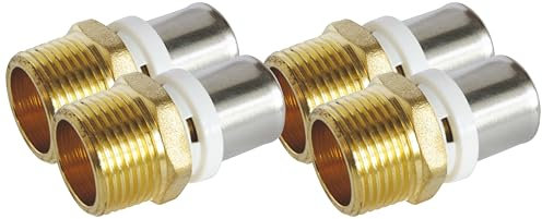 SOMATHERM FOR YOU - 5608-20-20 - Raccord droit Mâle à sertir pour tube Multicouche - Mâle 20/27 (3/4) Permet de raccorder un tube Multicouche de diamètre Ø20 Gris (Lot de 4)