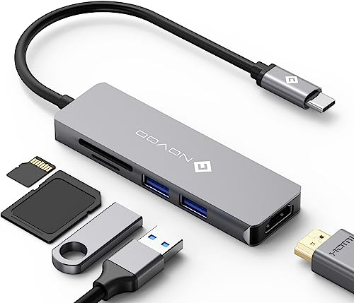 NOVOO 5-in-1 USB-C-Hub mit 4K HDMI-Adapter, 2 USB 3.0-Anschlüsse, SD/TF-Kartenleser, USB-C-Multiport-Hub für MacBook Pro 2019/2018, iMac 2017, Huawei Matebook, Google Chromebook Pixel
