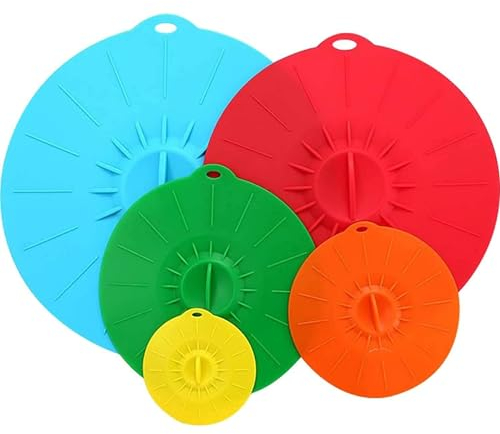 Silikon Deckel Set, Silikondeckel Universal Frischhaltedeckel 5 Stück Silikonabdeckungen für Lebensmittel, Joghurt, Teller, Tassen, Schüsseln, Topf