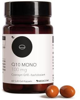 Medicom - Q10 Mono 100 mg, hochwertige Coenzym Q10, 60 Kapseln | Hochdosiert, Natürliches Coenzym, Zellenergie, Vitalität, Soft-Gel-Form, Antioxidans, Herz, Zellenergie, Energiestoffwechsel