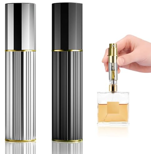 MOERAE 2PCS Bouteille Vaporisateur de Parfum, 5ML Mini Atomiseur Parfum, Portable Voyage Parfum Atomiseur Bouteille, Aluminium Flacon Parfum Vide pour Homme & Femme（Noir & Argent）