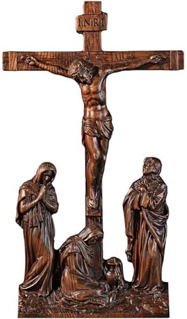 BGCOPPER Standing Crucifix Wall Cross Wooden Jesus Cross Wall Decor-10 Inch | Handmade, Beechwood, with Stand, with Hook, Desktop Ornament, Catholic Gift