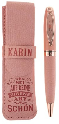 History & Heraldry Bamboo Persönlicher und individueller Kuli Kugelschreiber Stift mit Namen und Spruch Personalisiertes Etui Monogramm-Design persönliches Geschenk (Kuli Karin)