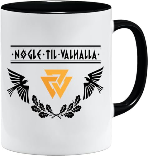 Nordisches Wikinger Tasse | Becher Geschenk Geschenkidee für alte Männer Papa Opa Kaffeetasse Wikinger-Motiv Totenkopf bierkrug thors hammer (VIKING007)