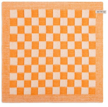 KNIT FACTORY - Küchentuch Block - Ecru/Orange - 50x50 cm | Gestricktes Küchentuch - Handtuch Küche - Küchentextilien - Küchenhandtuch aus Baumwolle - Spülhandtuch - Blockmuster