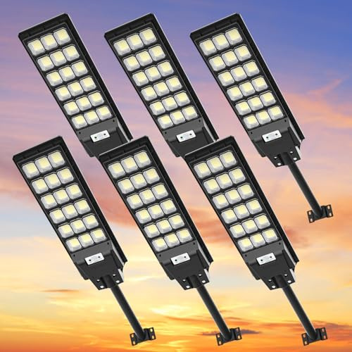 Viugreum 6 Packs Farolas Solares Exterior 600W, Potente Con Control Remoto, IP65 Impermeable, 6500K Foco Solar Con Sensor de Movimiento, Luz de Seguridad Para Jardín y Patio