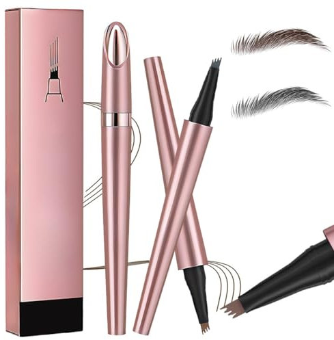 Magischer Augenbrauenstift, Neuer Wasserfester 3D-Microblading-Augenbrauenstift-Konturstift, Präziser Brauenstift mit 4 Spitzen Langlebiger Natürlicher Augenbrauenstift (Grau+Dunkelbraun)