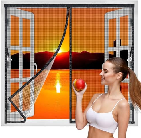 Zanzariera Magnetica 105x150 cm, Zanzariere Magnetiche Per Finestre Porte su Misura, Chiusura Automatica Nero Nuova-Versione