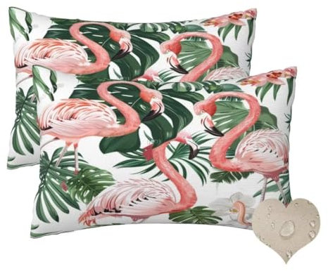 Outdoor Kissen Wetterfest 2er Set Kissenbezug 50x70 cm, Outdoor Kissenbezug Flamingo Gartenkissen Mit ReißVerschluss, Deko Kissen Pflanze Kuschelkissen für Balkon Patio Garten Deko, Gifts -hs120