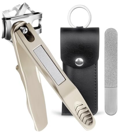 VOGARB 360° Rotating Nail Clippers for Seniors,Large Long Handle Effortless Fingernail Clippers for Men,Women,Ergonomic Grip Heavy Duty Toenail Clippers for Thick Nails with Case (Champagne)