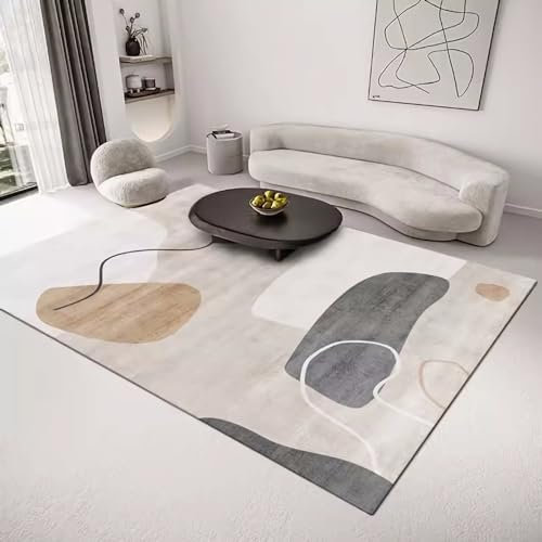 Teppich esszimmer Teppich Landhaus deko Teppich Braun Grau Tinte Stil Minimalistisch Graffiti Geometrisch Designs Teppich rutschstopp 140x200cm