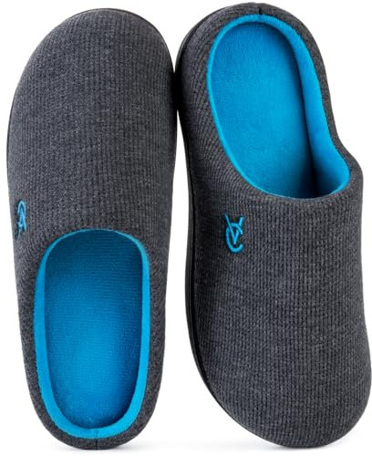 VeraCosy Damen Zweifärbig Hausschuhe Weich Bequem Strick Memoryschaum Rutschfest Pantoffeln Blau Grau, 36-37 EU