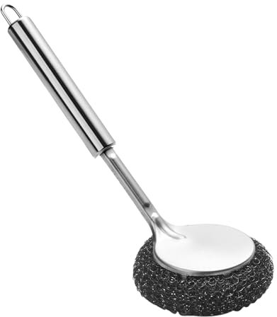 Brosse en laine d'acier – Brosse à récurer réutilisable, épurateur de vaisselle en laine métallique | Brosse polyvalente en acier inoxydable avec poignée, brosse à vaisselle anti-rayures de cuisine po