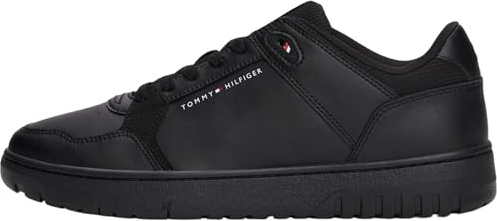 Tommy Hilfiger Herren Basketball Sneaker aus Leder, Schwarz (Black), 44