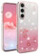 YUEQIAN Cover Glitter per Samsung Galaxy A55 5G, Ultra Sottile Brillantini Molle TPU Silicone Antiurto Custodia, Moda Brilla Diamante Fiori Donna Trasparente Case. Rosa