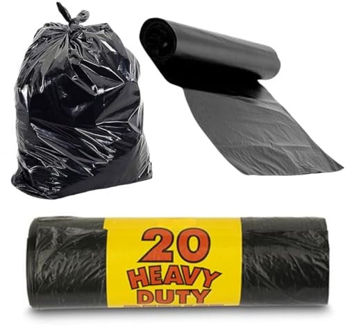 Citystores® 20 Bin Bags Roll Heavy Duty Black Refuse Sack Bin Liners 50L Extra Strong Garbage Bags for Home, Kitchen, Garden, Office Waste