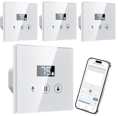Interruptores Persiana Wifi Porcentual con Pantalla LCD, Interruptor Persiana Inteligente Compatible con Alexa y Google Assistant 80x80 mm